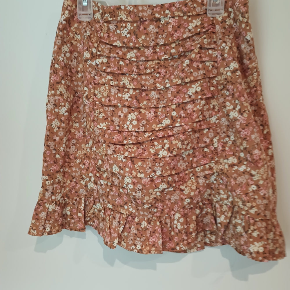 Paper Crane Pink and Brown Floral Mini Skirt